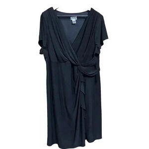 Catherines Crossover V Neck Dress Size 2X Black Short Sleeve Stretch Ruffle